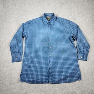 Ermenegildo Zegna Shirt Mens XL Blue Plaid Cotton Button Up Dress Work Beach